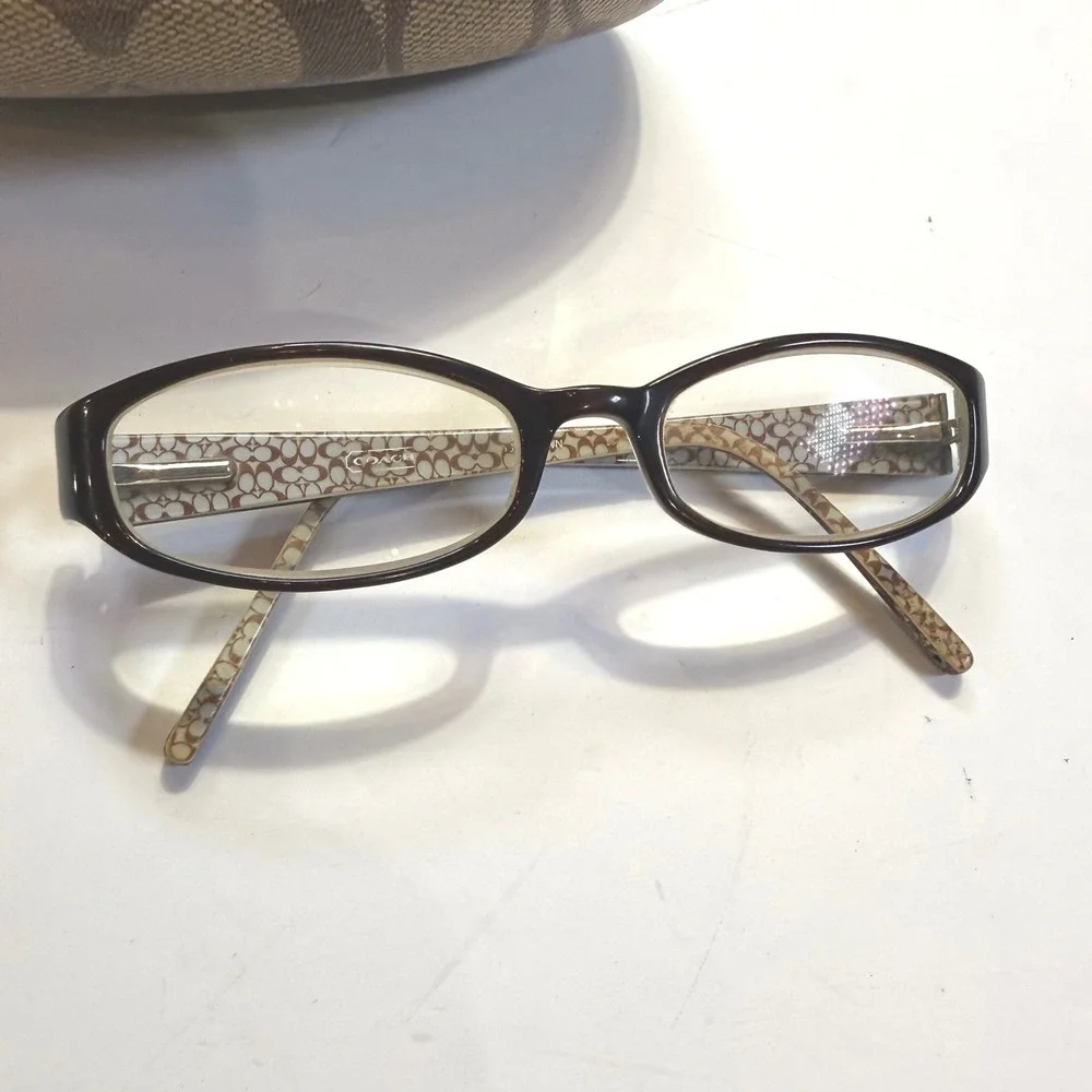Coach Brown Signature Monogram Oval Eyeglass Frames with Hard Case